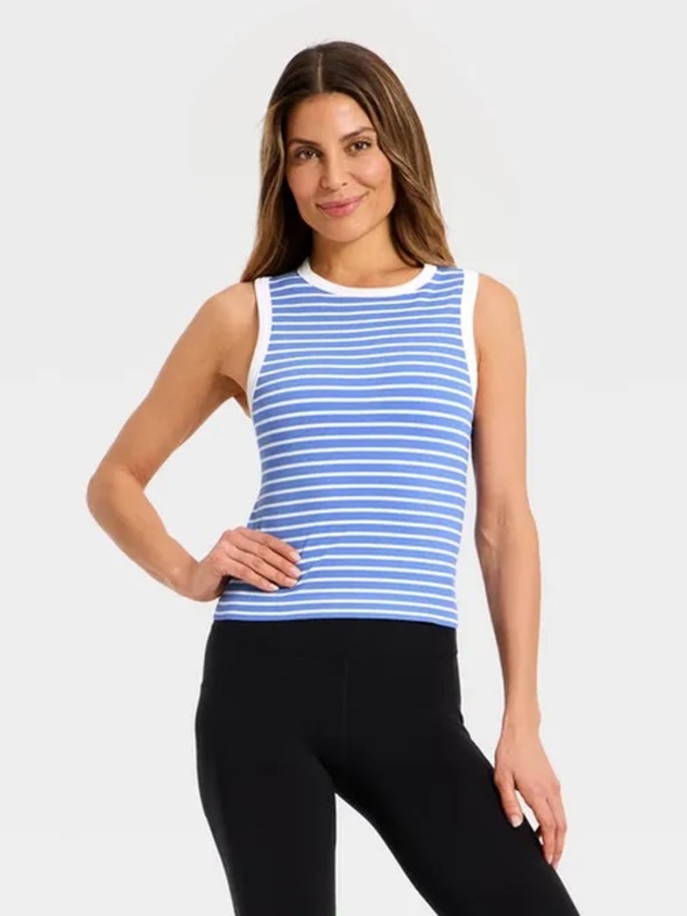 NEW All In Motion Women’s Seamless Support Tank Top in Blue/White